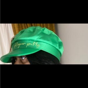 Designer Puff Cap in Green with Gold Script